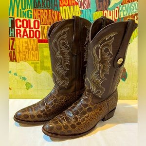VEARI Luxury Goods Men’s Cowboy Boots Embossed Sea Turtle All Leather Size 12